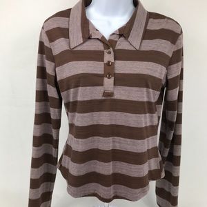 Anxiety Café  Collard Top Brown Stripes Sz Lg